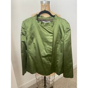 Carolina Herrara New York Emerald Green Silk Blazer Jacket size 16